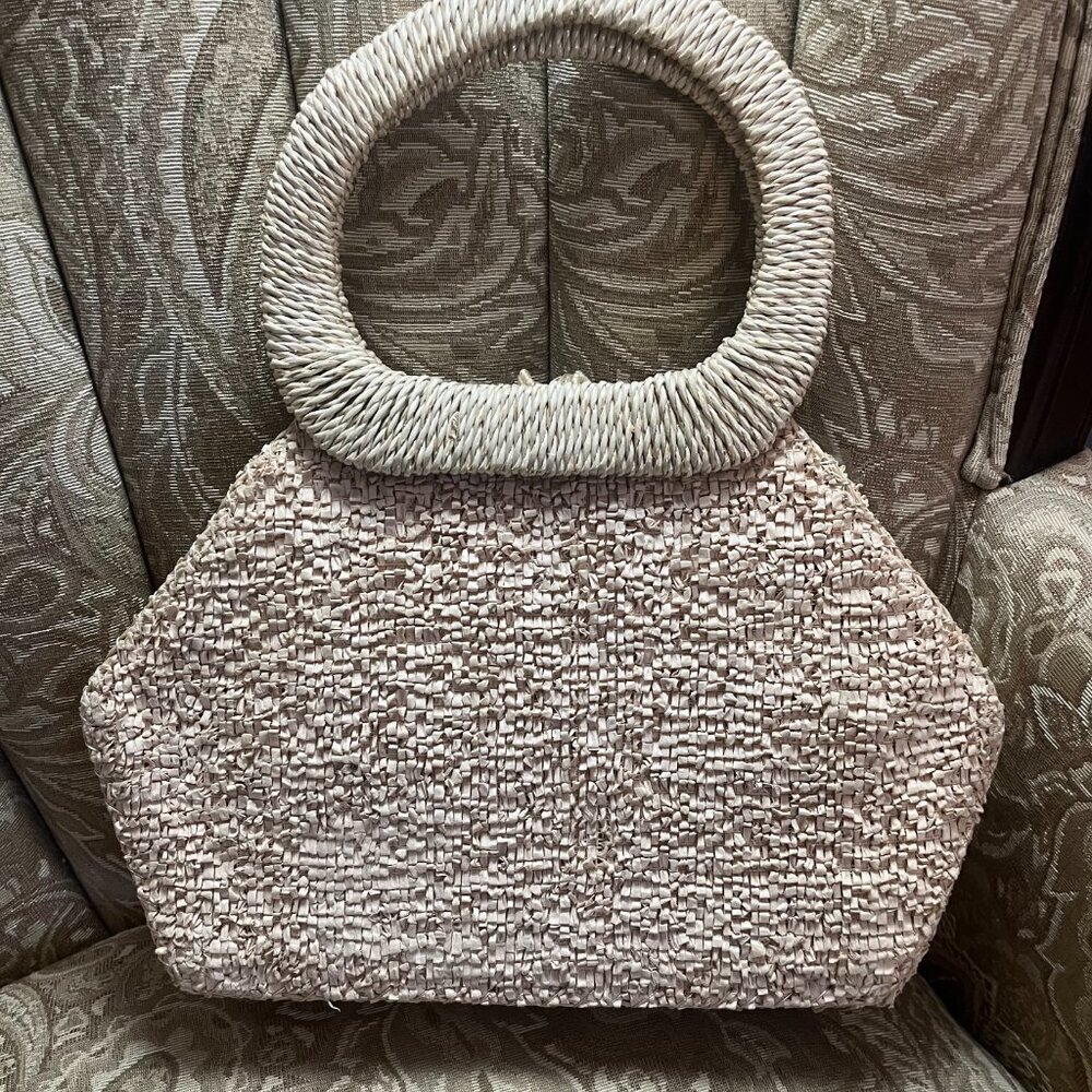 Vintage Flower Embellished Lined Straw Handbag Purse - Picture 5 of 11